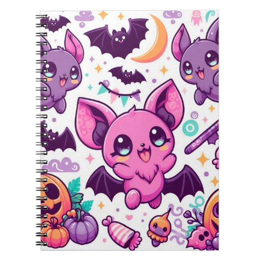 Carnet Cute purple bats halloween candy (Devant)