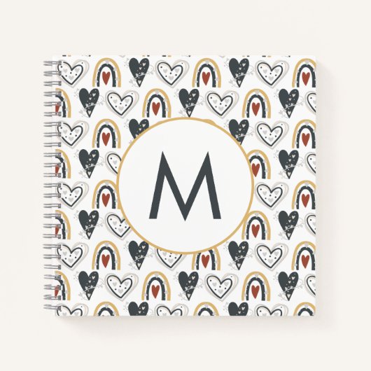 Carnet Cute Rainbow Hearts Boho Motif Monogramme initial (Devant)