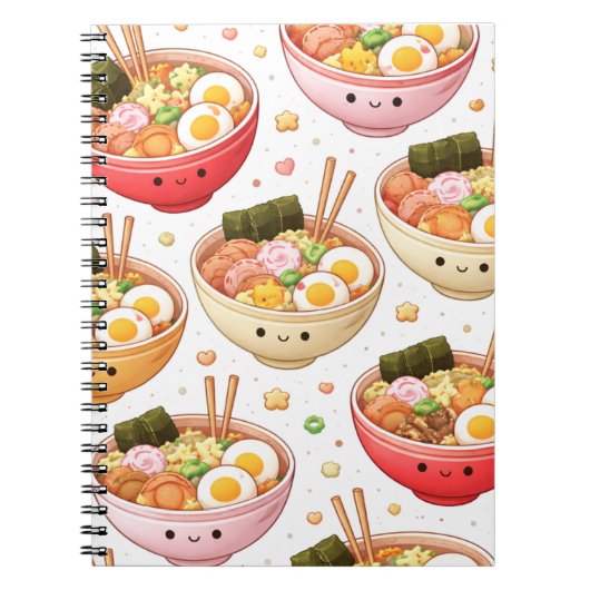 Carnet Cute Ramen Bowls - Kawaii Smiling Noodles Notebook (Devant)