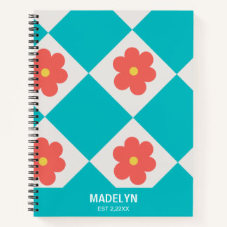 Carnet Cute Red flowers Personalized Name Spiral Notebook