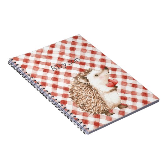 Carnet Cute Red White Plaid Stripes Hedgehogs (Côté Droit)