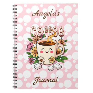 Carnet Cute Retro Kawaii Café et Fleurs Personnalisé