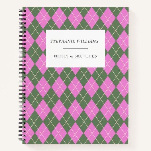 Carnet Cute Retro Preppy rose Jacquard vert personnalisé (Devant)