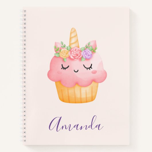 Carnet Cute rose Cupcake Unicorn avec Rose (Devant)