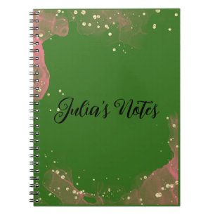 Carnet Cute rose et vert Nom personnel Papeterie