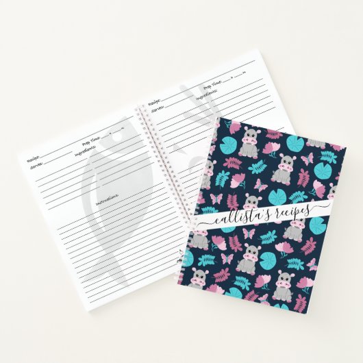 Carnet Cute rose Turquoise Hippo Papillon Floral Lily Pad (Intérieur)