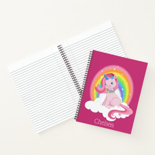 Carnet Cute rose Unicorn et arc-en-ciel Personnalisé (Intérieur)