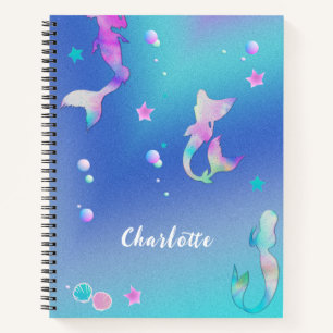 Carnet Cute Rose violet Turquoise Mermaids Girl Sketchboo