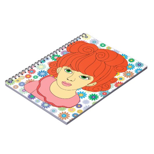Carnet Cute Rouge Courlis cheveux Petite Fleur d'art (Côté gauche)