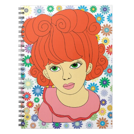 Carnet Cute Rouge Courlis cheveux Petite Fleur d'art (Devant)