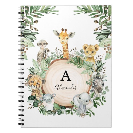 Carnet Cute Safari Animaux Jungle Green Boys School (Devant)