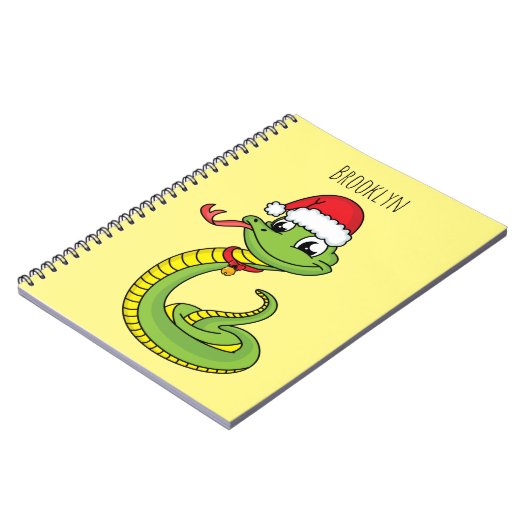 Carnet Cute serpent vert avec chapeau santa dessin animé (Côté gauche)