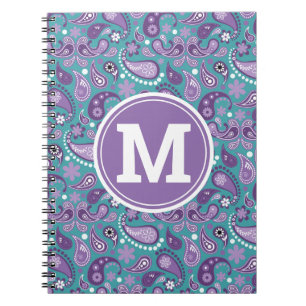Carnet Cute Shabby Chic Purple et bleu Paisley Monogramme