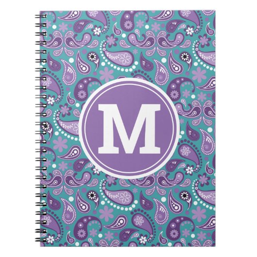 Carnet Cute Shabby Chic Purple et bleu Paisley Monogramme (Devant)