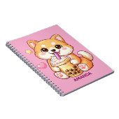 Carnet  Cute Shiba Inu Dog Drinking Bubble Tea Add Name (Côté Droit)