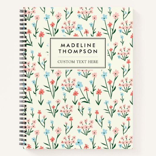 Carnet Cute Simple Botanique Rose Bleu Fleur Floral (Devant)