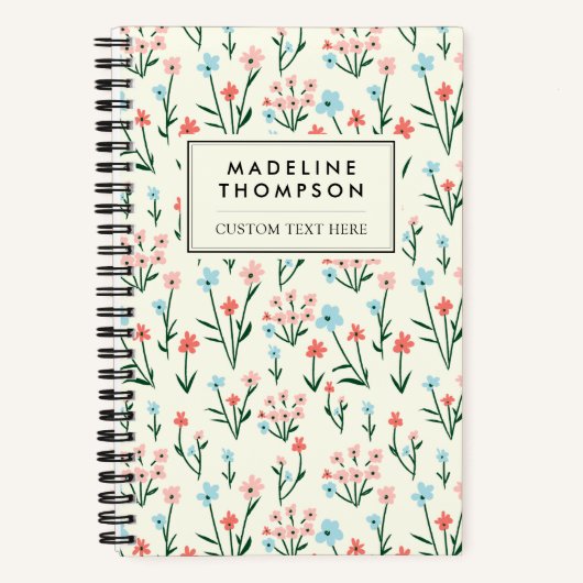 Carnet Cute Simple Botanique Rose Bleu Fleur Floral (Recto)