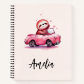 Carnet Cute Sloth Driving a Pink Convertible (Devant)