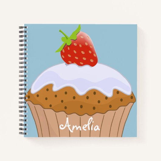 Carnet Cute Strawberry Bun Personalised Blue (Devant)