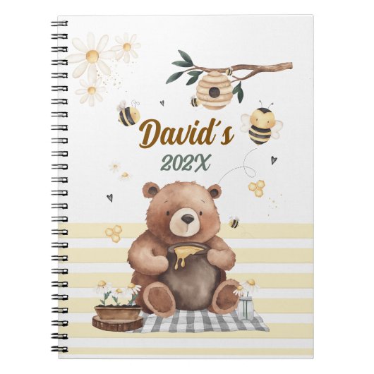 Carnet Cute teddy bear school notebook with jar of honey (Devant)