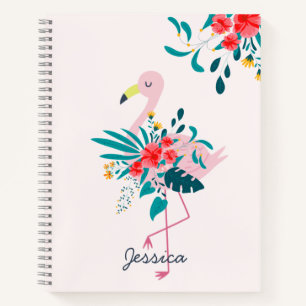 Carnet Cute Tropical Floral Flamant rose Personnalisé