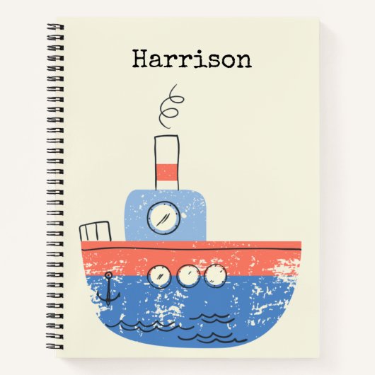 Carnet Cute Tug Bateau rouge bleu Illustration Nom Person (Devant)