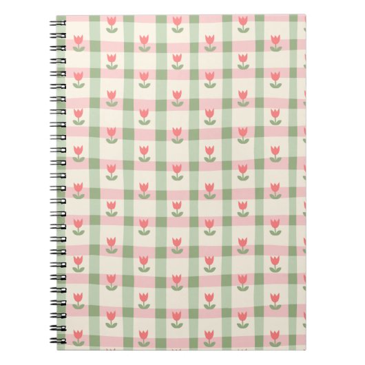 Carnet Cute Tulip Checkered Pattern | Pastel Floral (Devant)