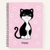 Carnet Cute Tuxedo Chat & Fleurs sur Rose clair (Devant)