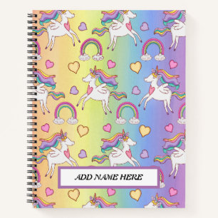 Carnet Cute Unicorn et Motif arc en ciel