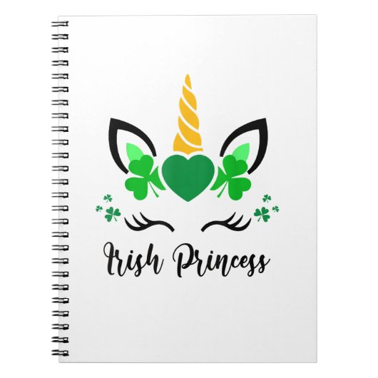 Carnet Cute Unicorn Face Shamrock irlandais Princesse St (Devant)