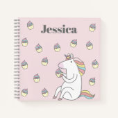 Carnet Cute Unicorn Manger Cupcake Rose Personnalisé (Devant)