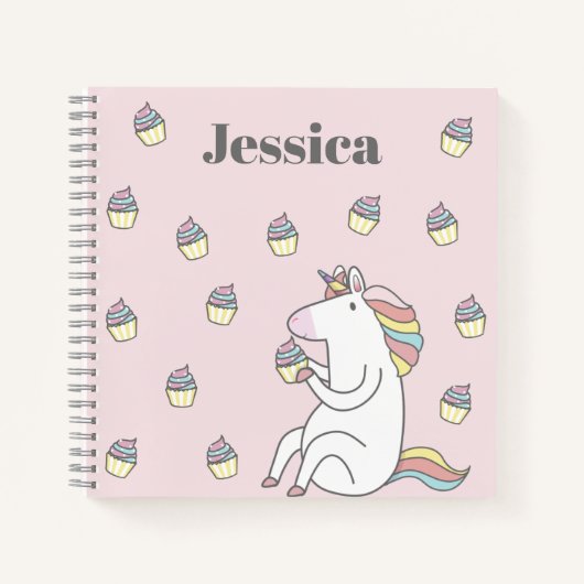 Carnet Cute Unicorn Manger Cupcake Rose Personnalisé (Devant)