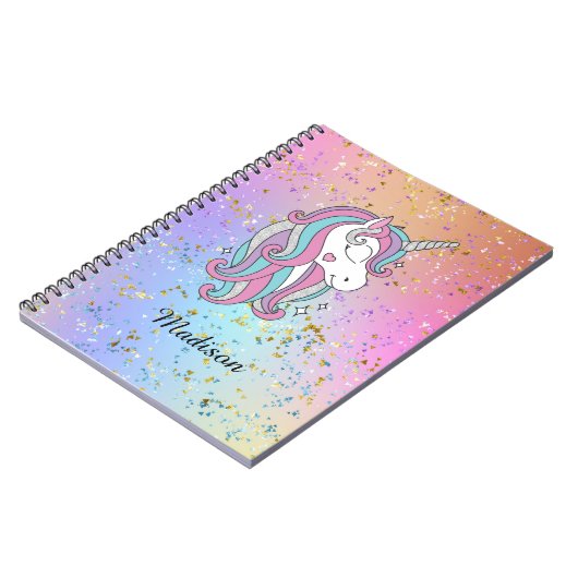 Carnet Cute Unicorn Ombre Arc-en-ciel Parties scintillant (Côté gauche)