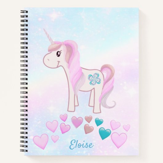 Carnet Cute Unicorn Rainbow Girl rose (Devant)