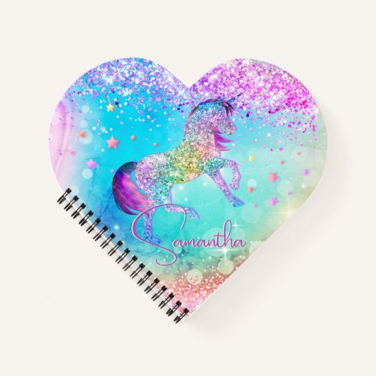 Carnet Cute unicorn rose Parties scintillant arc-en-ciel (Devant)