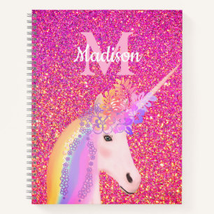 Carnet Cute Unicorn rose Parties scintillant personnalisé