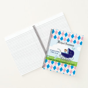 Carnet Cute Vintage Blue Baby Boy Carriage