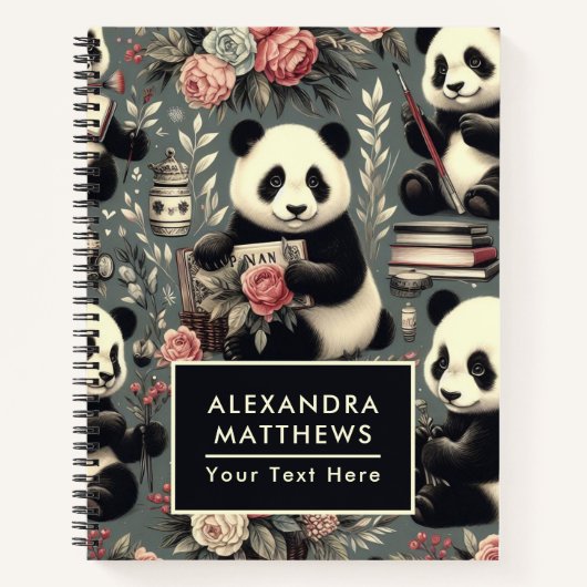 Carnet Cute Vintage Panda Floral (Devant)