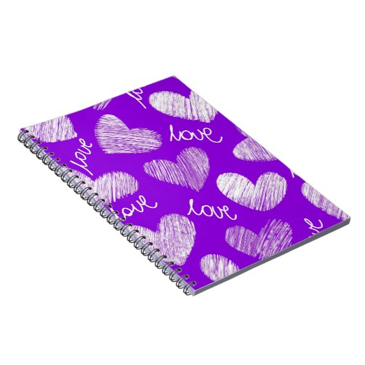 Carnet Cute violet blanc Scribblé Coeur avec script d'amo (Côté Droit)