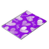 Carnet Cute violet blanc Scribblé Coeur avec script d'amo (Côté gauche)