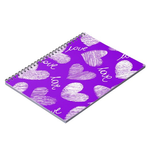 Carnet Cute violet blanc Scribblé Coeur avec script d'amo (Côté gauche)