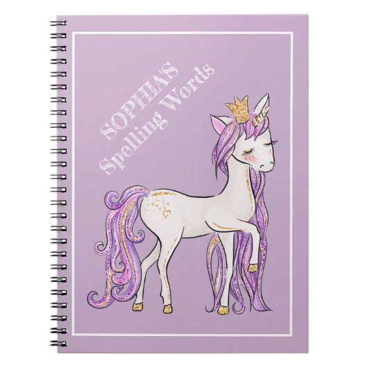 Carnet Cute violet blanc Unicorn Tiara School Sujet (Devant)