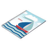 Carnet Cute voilier sur les vagues d'eau Monogramme (Côté gauche)