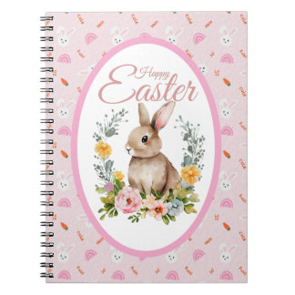 Carnet Cute Watercolor Bunny Floral Wreath Easter