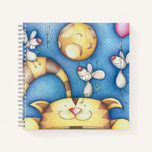 Carnet Cute Whimsical Cat and Mouse Moon Art (Devant)