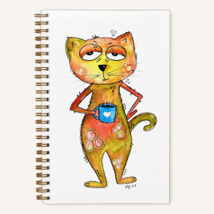 Carnet Cute Whimsical Fatigué Chat Boire Café