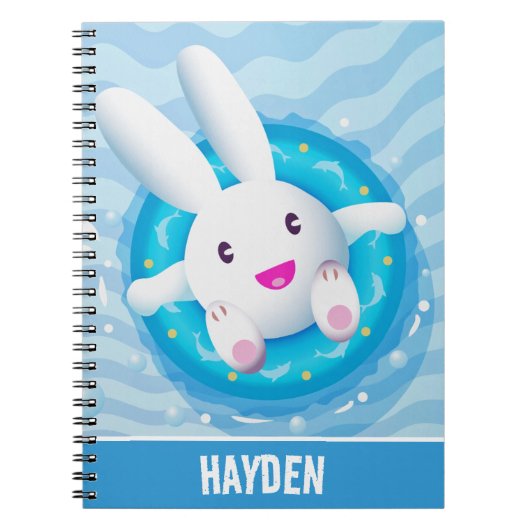 Carnet Cute White Bunny Pool Party Personalised (Devant)