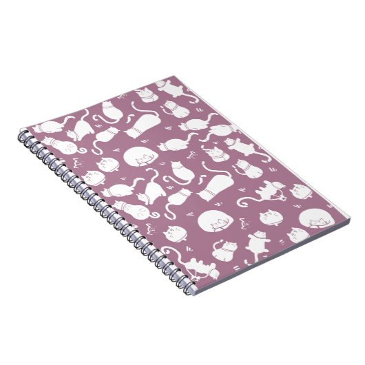 Carnet Cute White Cats Pattern on Mauve Background (Côté Droit)