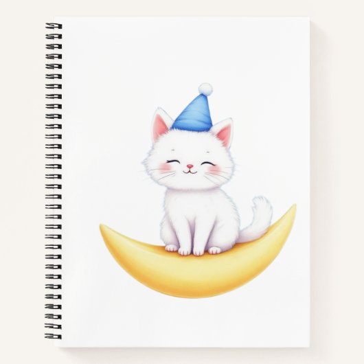 Carnet Cute White Kitten on Moon Spiral Notebook (Devant)