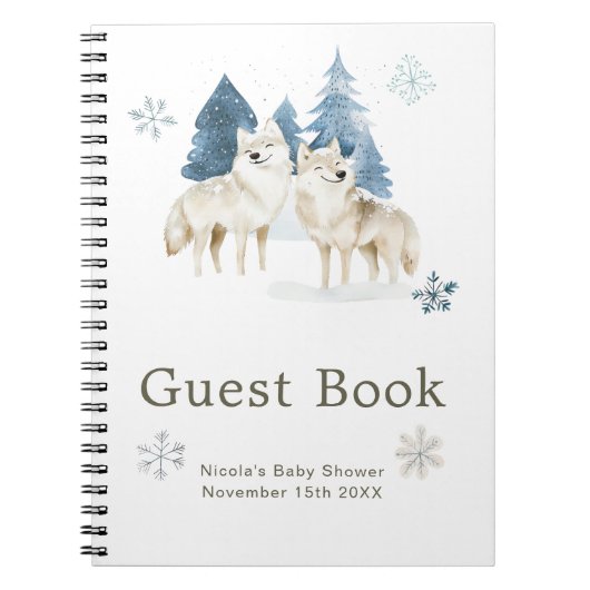 Carnet Cute Winter Arctic Wolf Baby Shower Guest Book (Devant)